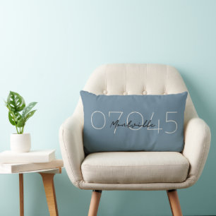 Rustic Grey Custom Town and Zip Code Lumbar Pillow