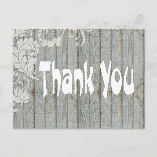 Rustic Grey Distressed Wood Thank You Postcard (Front)