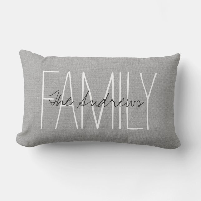 Rustic Grey Family Monogram Lumbar Cushion (Front)