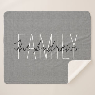 Rustic Grey Family Monogram Sherpa Blanket