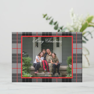 Rustic Grey Flannel Plaid Christmas Photo Holiday Card