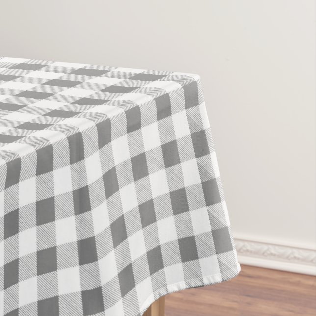 Rustic Grey Gingham Buffalo Plaid  Tablecloth (In Situ)