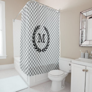 Rustic Grey Gingham Country Monogrammed Shower Curtain