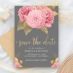 Rustic Grey Gold Dusty Pink Floral Wedding Save The Date
