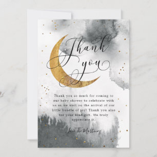 Rustic Grey Gold Moon Stars Baby Shower Thank You Card