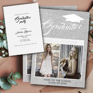 Rustic Grey Graduate 2 Photo Graduation Silver