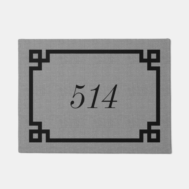 Rustic Grey Greek Key Personalised Address Number Doormat (Front)
