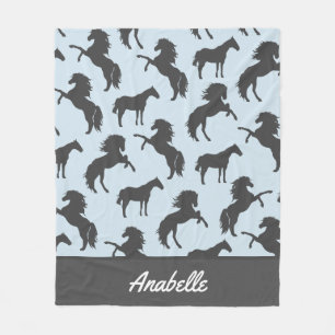 Rustic Grey Horse Silhouettes Personalised Fleece Blanket