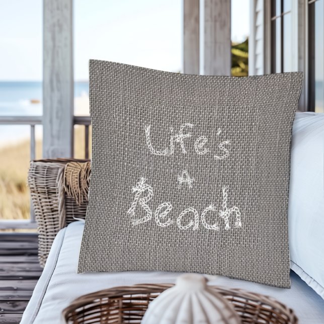 Rustic Grey Life’s a Beach Nautical Rope  Cushion (Creator Uploaded)