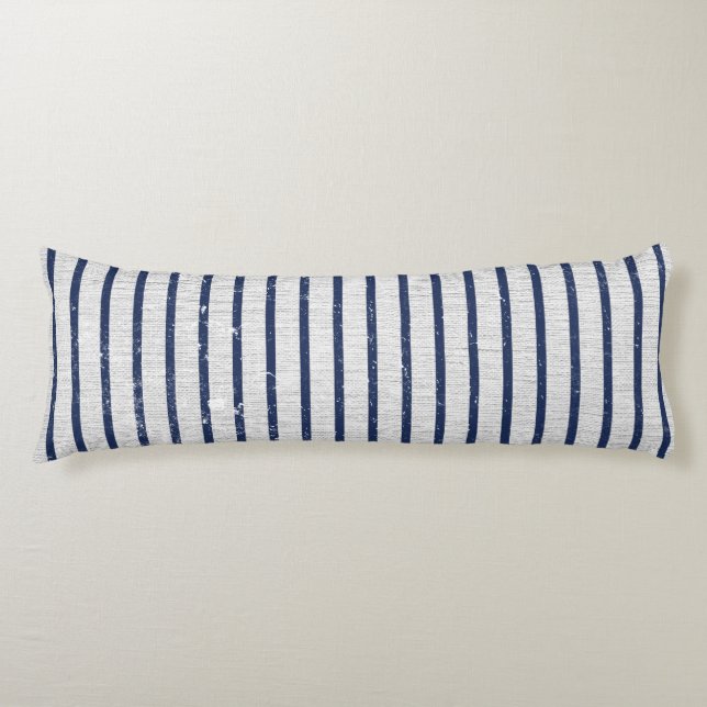 Rustic Grey Linen & Navy Blue Stripes Pattern  Body Cushion (Front)