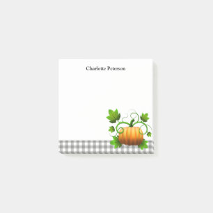 Rustic Grey Plaid & Pumpkin Thanksgiving Autumn  Post-it Notes