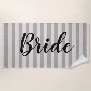 Rustic Grey Stripes Bride Beach Towel