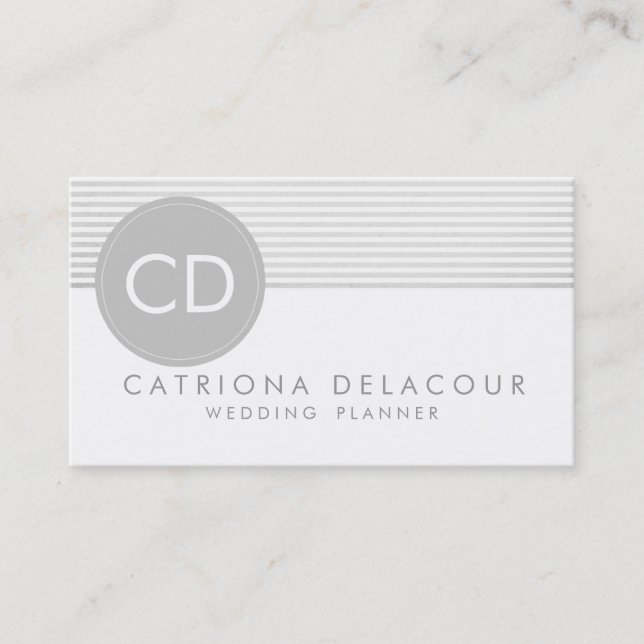 Rustic Grey Stripes Circle Monogram Business Card (Front)