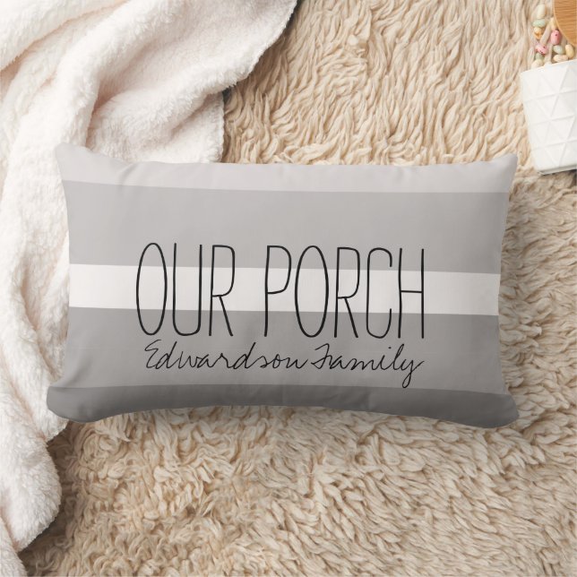 Rustic grey stripes Porch script family name Lumbar Cushion (Blanket)