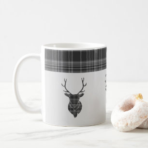 Rustic Grey Tartan Pattern And Stag Head Antler Coffee Mug