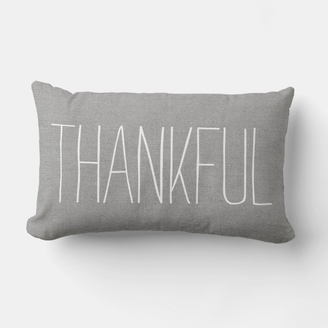 Rustic Grey Thankful Lumbar Cushion (Front)