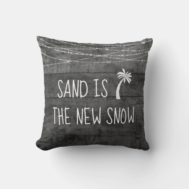 Rustic Grey Tropical Sand is New Snow Palm Tree Cushion (Front)