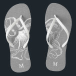 Rustic Grey Vintage Octopus Monogram Thongs<br><div class="desc">Custom printed flip flop sandals with a rustic nautical vintage octopus illustration and your custom monogram or other text. Click Customise It to change text fonts and colours or add your own images to create a unique one of a kind design!</div>