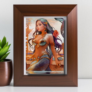 Rustic Grey Watercolor Mermaid Poster