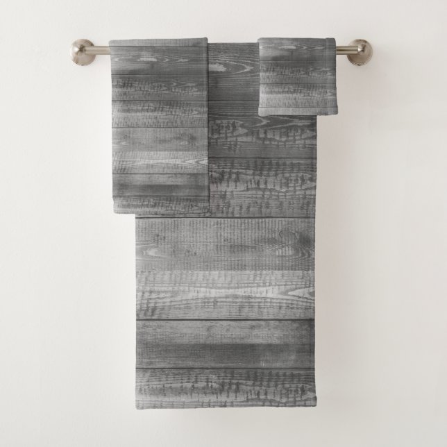 Rustic Grey Weathered Barn Wood Planks Bath Towel Set (Insitu)