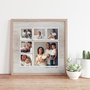 Rustic Grey Weathered Wood 6 Square Photo Collage Poster