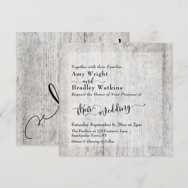 Rustic Grey Weathered Wood Square Option Wedding Invitation (Front/Back)