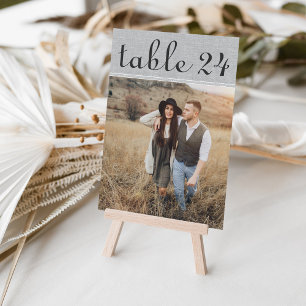 Rustic Grey Wedding Photo Table Number