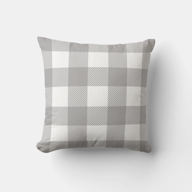 Rustic Grey White Buffalo Plaid Check Cushion (Front)