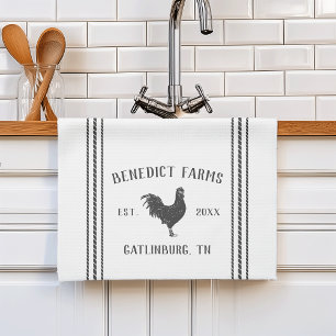 Rustic Grey & White Personalised Farm Name & Town Tea Towel