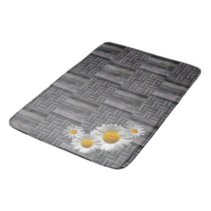 Rustic Grey Wood and Daisy Bath Mat