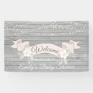 Rustic grey wood blush ribbon baby shower banner