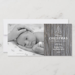 Rustic Grey Wood Christmas Tree photo card