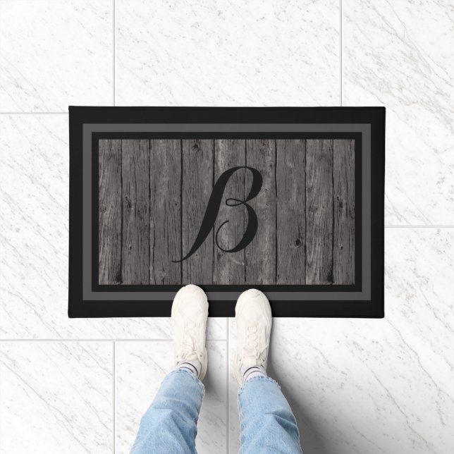 Rustic Grey Wood Custom Monogram Design Doormat (Indoor)
