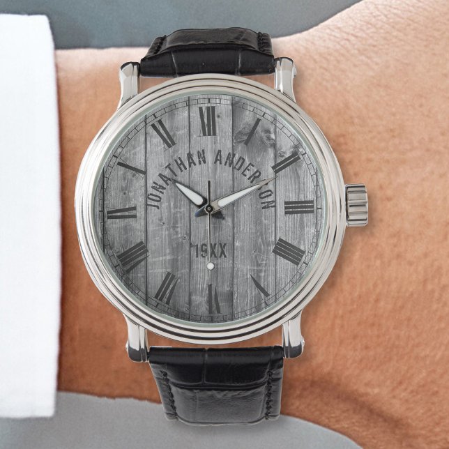 Rustic Grey Wood Custom Name Farmhouse Watch (Creator Uploaded)