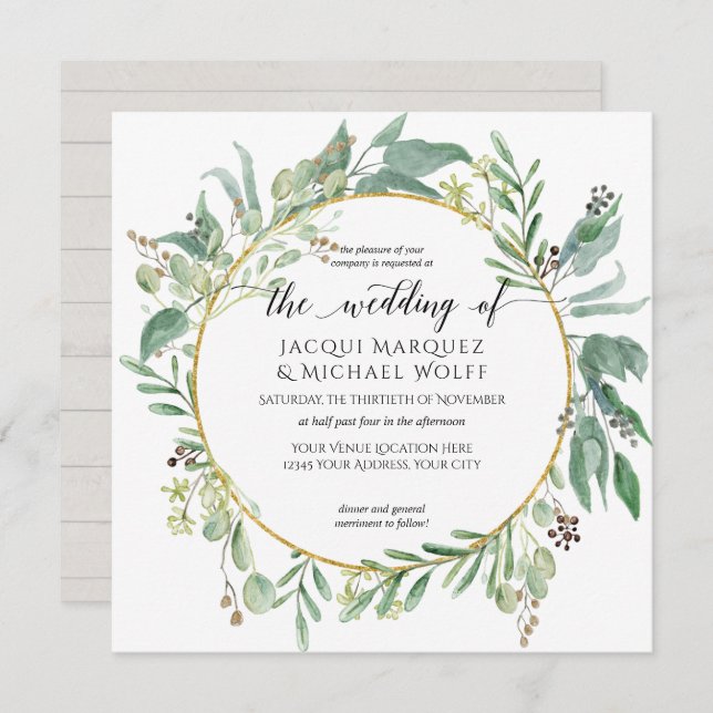 Rustic Grey Wood Eucalyptus Foliage Watercolor Invitation (Front/Back)
