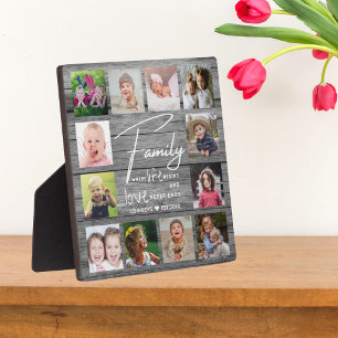Rustic Grey Wood Family Quote 12 Photo Collage    Plaque