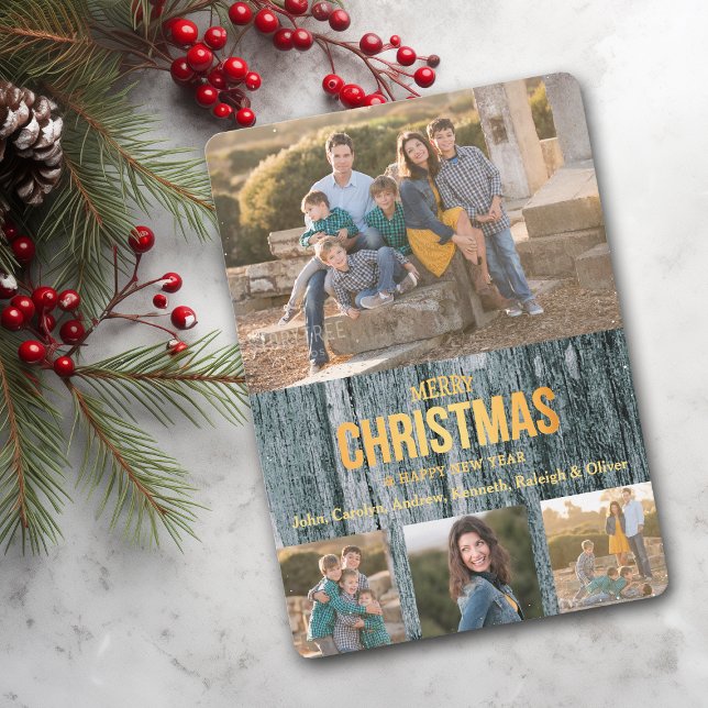 Rustic Grey Wood Four Photo Template Christmas (Creator Uploaded)