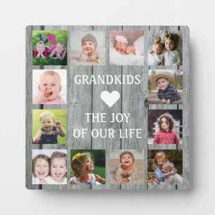 Rustic Grey Wood Grandkids Quote 12 Photo Collage Plaque