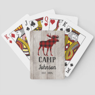 Rustic Grey Wood Plaid Moose Family Camp Playing Cards