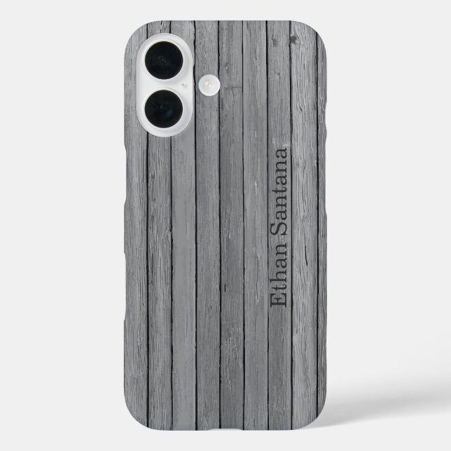 Rustic Grey Wood Planks Personalised Name Case-Mate iPhone Case (Back)