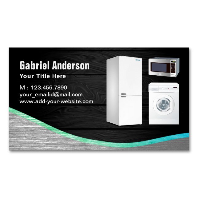 Rustic Grey Wood Steel Home Appliances Repair Magnetic Business Card (Front)