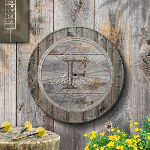 Rustic Grey Wood Tone Monogram Dartboard
