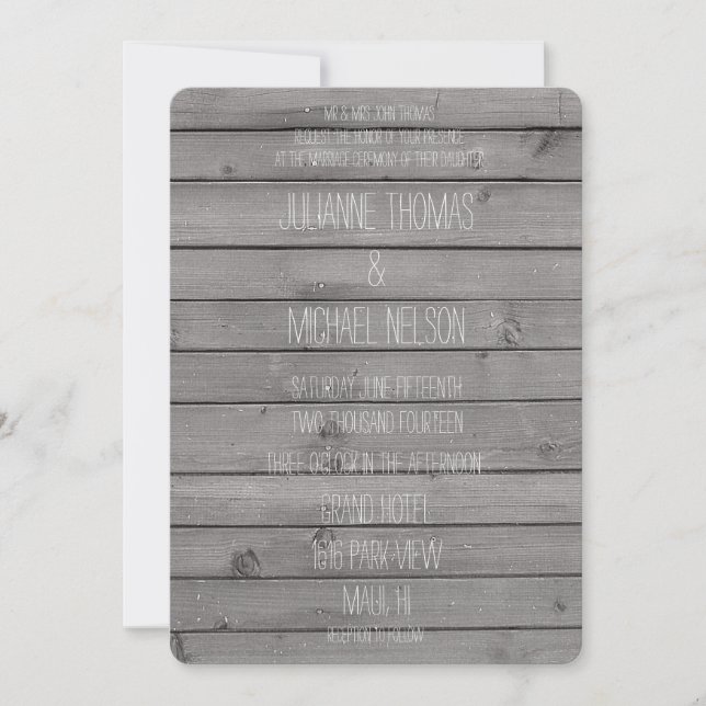 Rustic Grey Wood Wedding Invitation (Front)