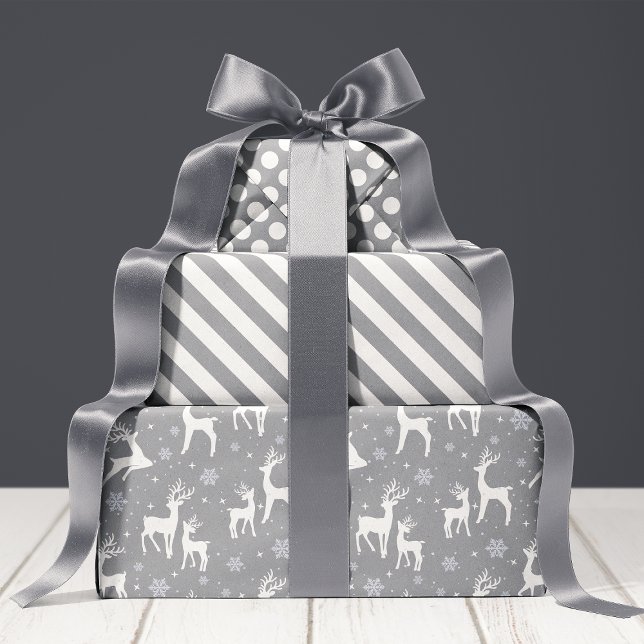 Rustic Grey Woodland Deer & Snowflake Holiday Wrapping Paper Sheet (Creator Uploaded)