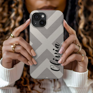 Rustic Grey X Chevron Monogram iPhone 15 Case