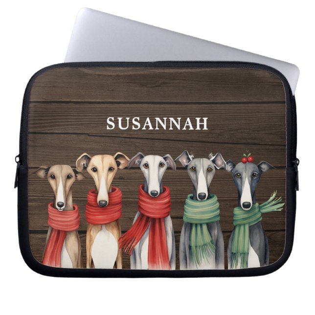 Rustic Greyhound Dogs in Scarves Laptop Sleeve (Front)