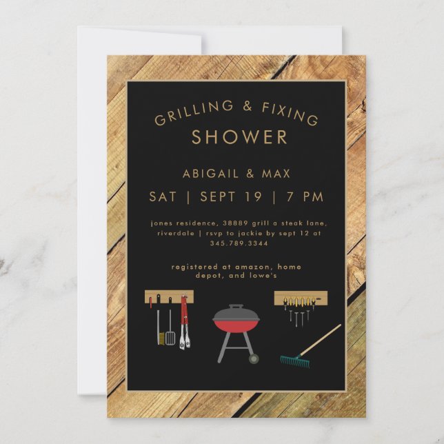 Rustic Grilling & Fixin Couples Wedding Shower  Invitation (Front)