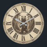 Rustic Grizzly Bear Wall Clock | Wood Style<br><div class="desc">Bring the wild spirit of the forest into your home with this stunning rustic grizzly bear wall clock that celebrates the majesty of nature's most iconic creature. 🐻 Featuring a detailed bear standing proudly among tall pine trees in a dense woodland scene, all crafted on a warm wood-look design with...</div>