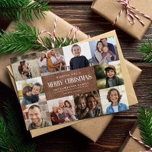 Rustic Grunge Brown Christmas 10 Photos Collage Holiday Card