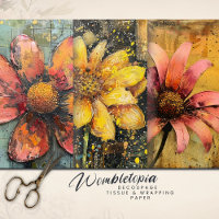 Rustic Grunge Gold Pink Abstract Floral Decoupage